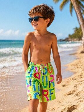 Vintage Jams World Neon Green Shorts Boys M NOS 80s 90s Surf Beach Summer